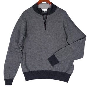Peter Millar Merino Wool 1/4 Zip Sweater Mens Large Grey White Business Casual